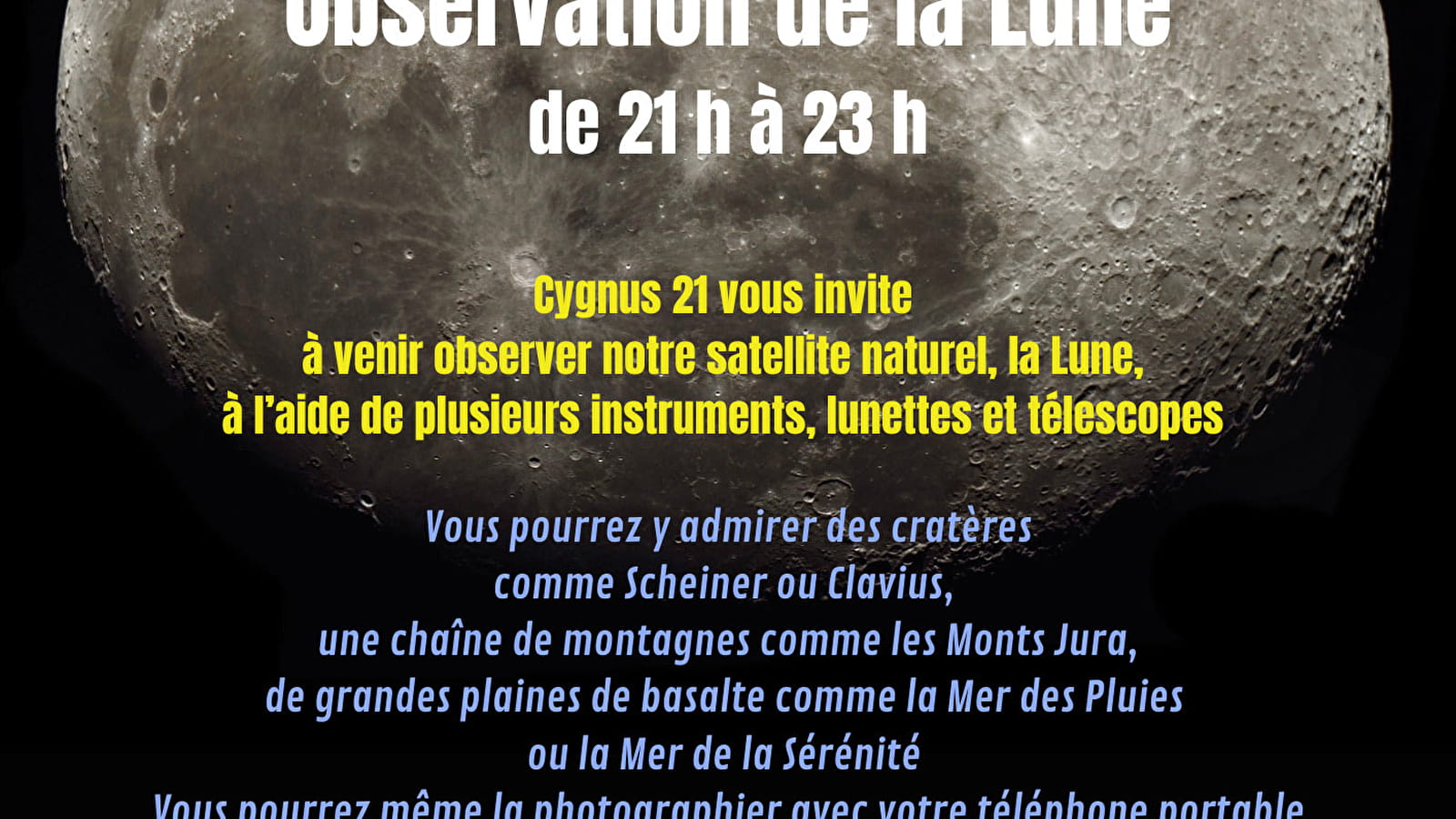 Museumnacht: maanwaarneming met de Cygnus 21 associatie